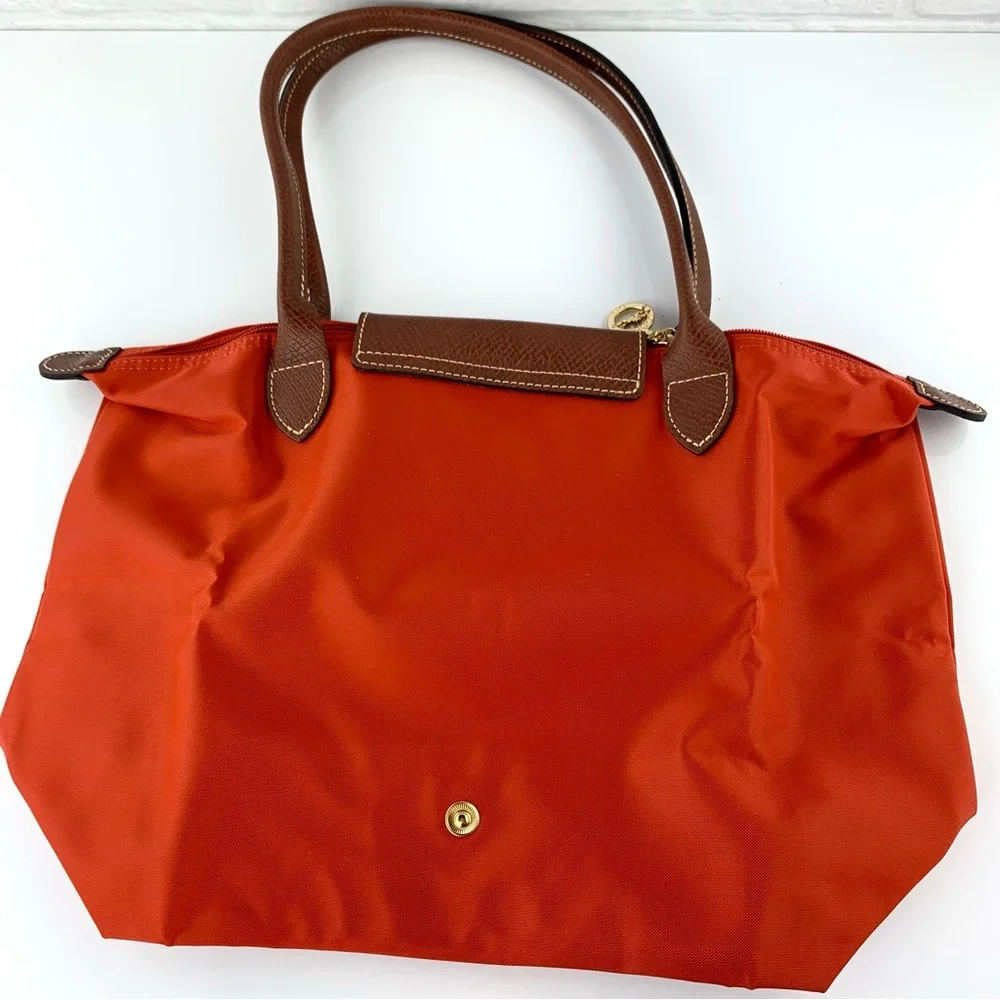 Longchamp Orange Nylon & Brown Leather Tote - Picture 9 of 16